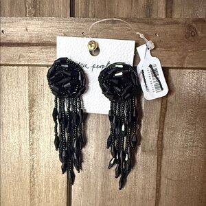 Free People Black Beaded Fringe Earrings